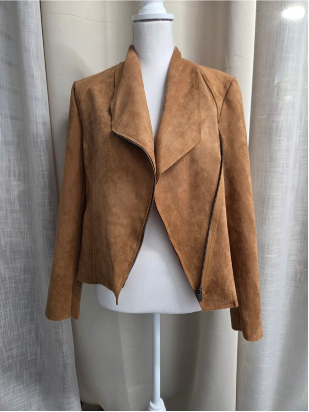Carmen Marc Valvo Camel Faux Suede Moto Jacket Cabincore Cottagecore Size M